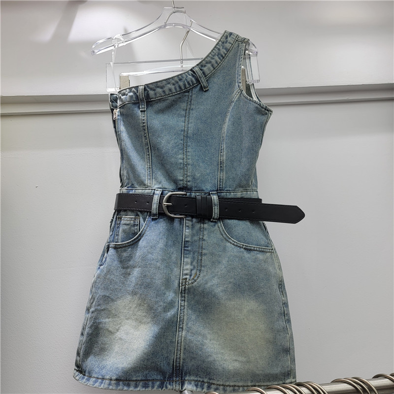 Sexy chick de cuello inclinado jeans cabina de cintura de verano femenina celebrity temperamento delgado