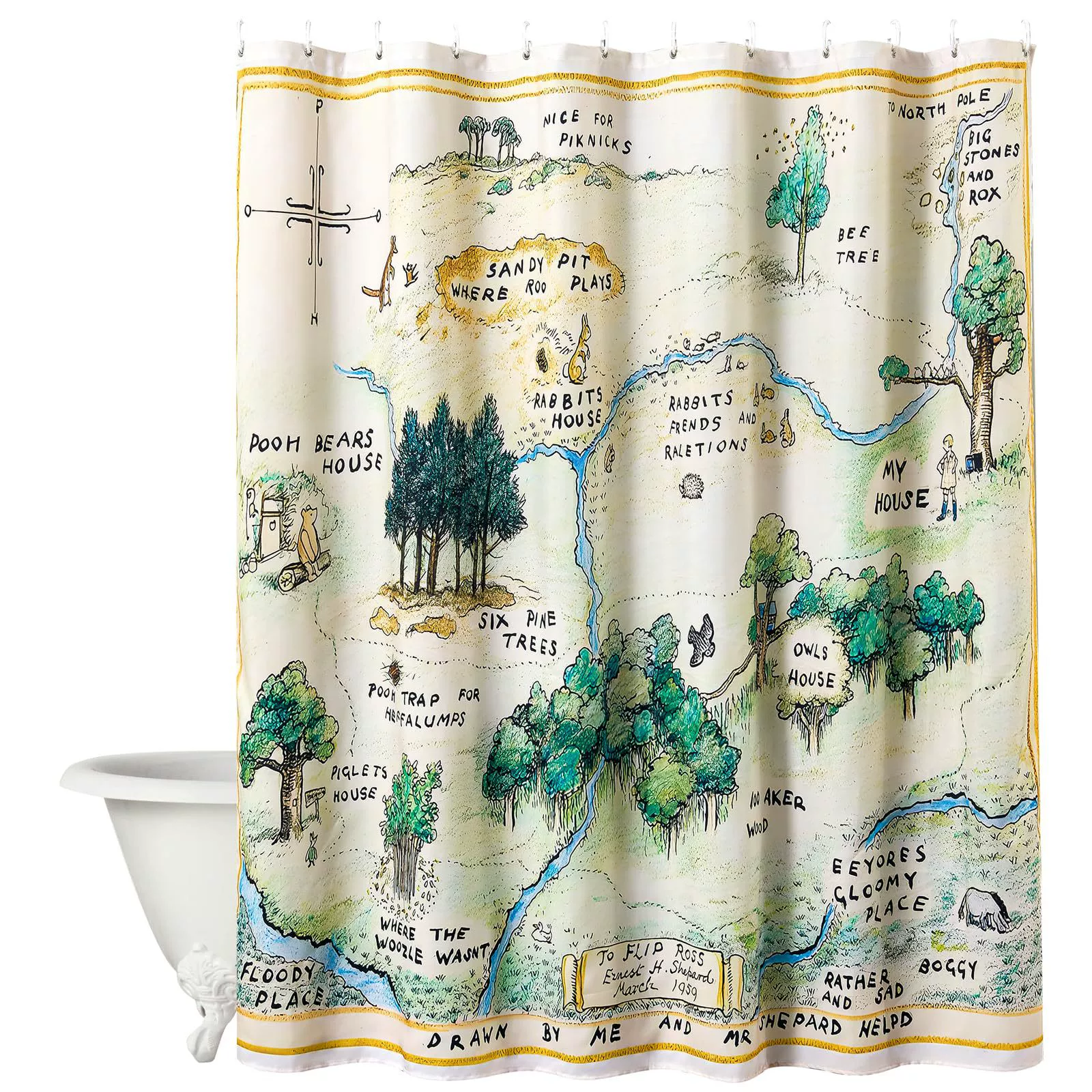 Cartoon curtain for bath, set, card, retro cloth