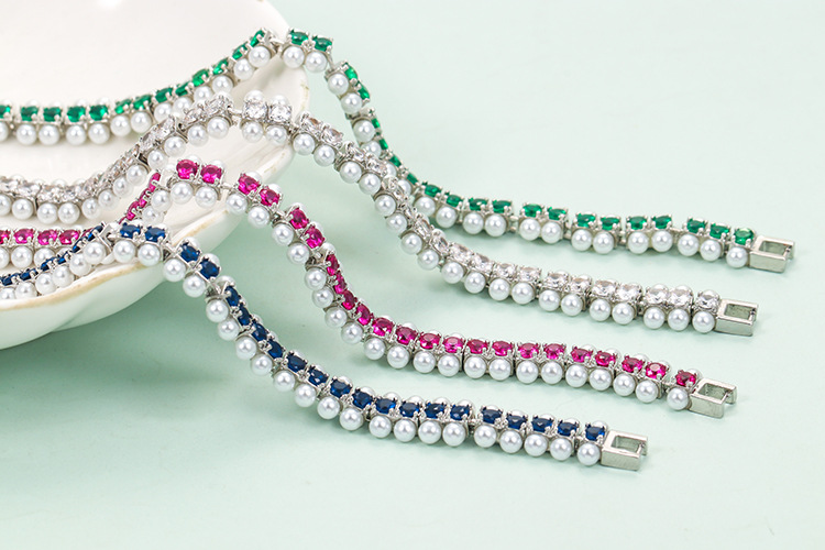 Daily Occasion Copper Material Fashion Solid Color Copper Plating Inlay Pearl Zircon Bracelets 1 Piece