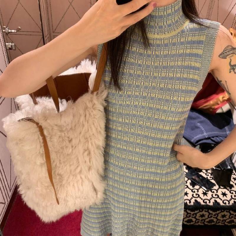 [In Stock] VC custom-dyed knitted midi dress, Korean-style, elegant and chic, retro sleeveless long dress