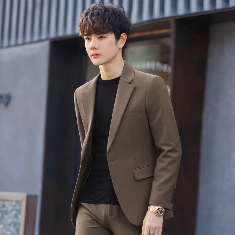 Men's Brown Suit Jacket Spring and Autumn Slim Fit Stylish Casual Small Blazer Korean Version Trendy Wedding Top Men's Brown Suit Jacket Spring and Autumn Slim Fit Stylish Casual Small Blazer Korean Version Trendy Wedding Top