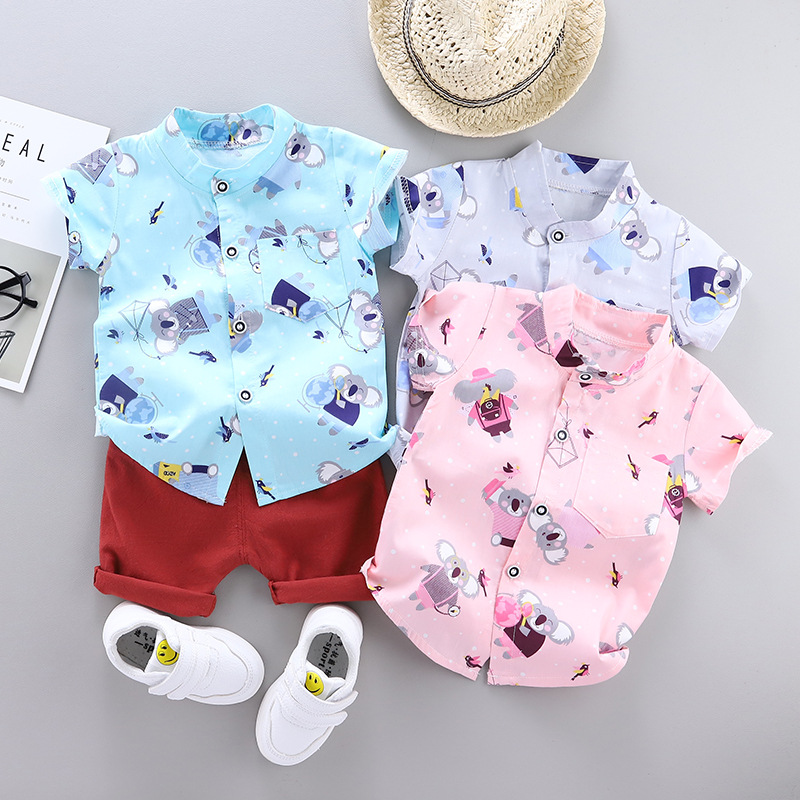 Cross-border children's clothing summer thin children's suit Korean boys baby baby children's suit shirt short sleeve two-piece set batch