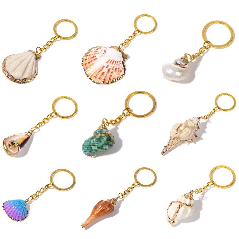 Creative travel commemorative shell Golden keychain beach romantic couple metal Phnom Penh scallop car keychain Creative travel commemorative shell Golden keychain beach romantic couple metal Phnom Penh scallop car keychain