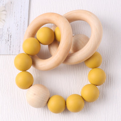 嬰兒串珠牙膠手環 母嬰用品硅膠磨牙棒 寶寶木環咬咬膠牙膠