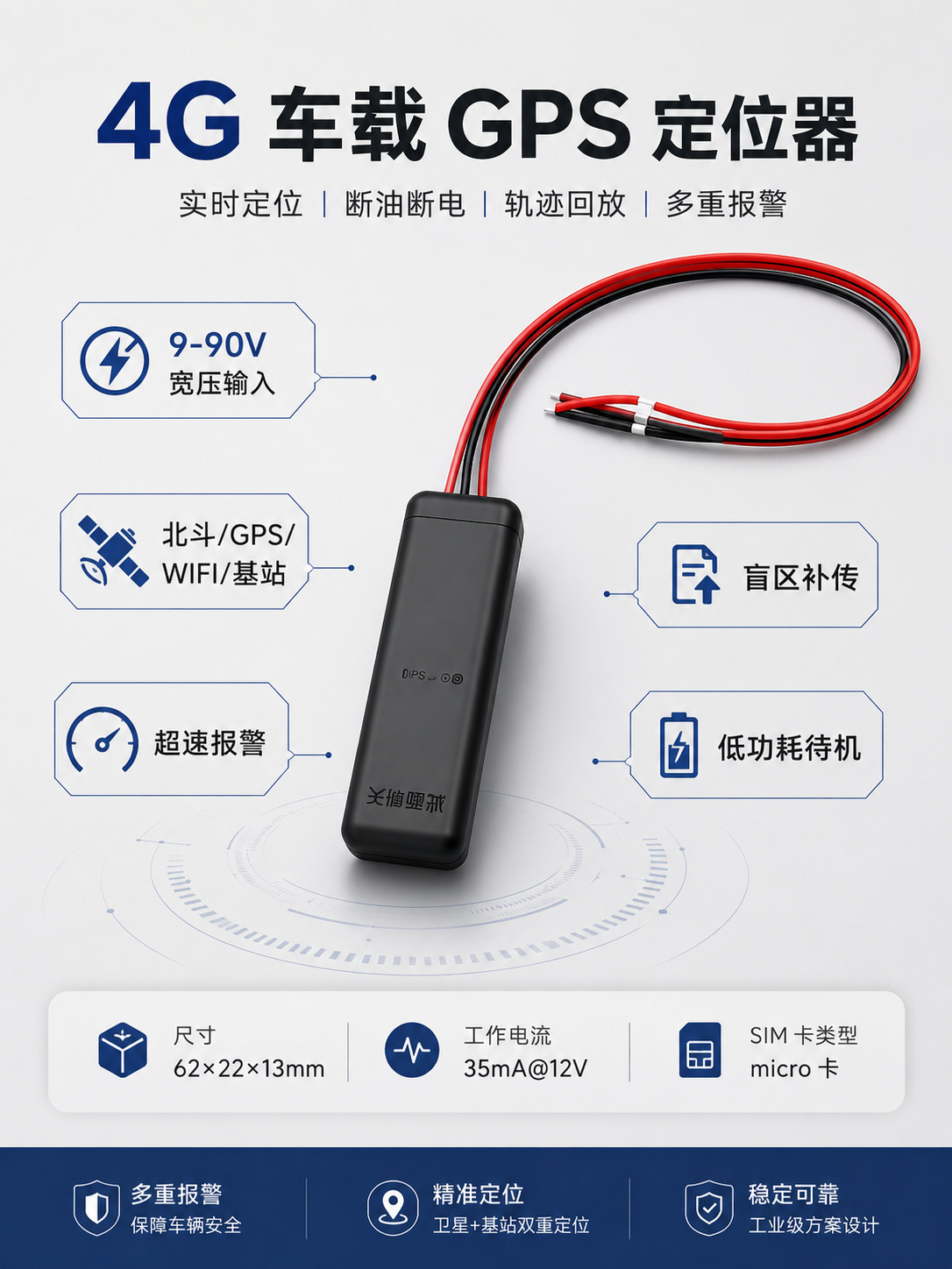 4G Waterproof Wired Beidou GPS Locator for Mortgaged Vehicle Rental, Construction Fleet, Wholesalers, No Platform Required, Wide Voltage Range