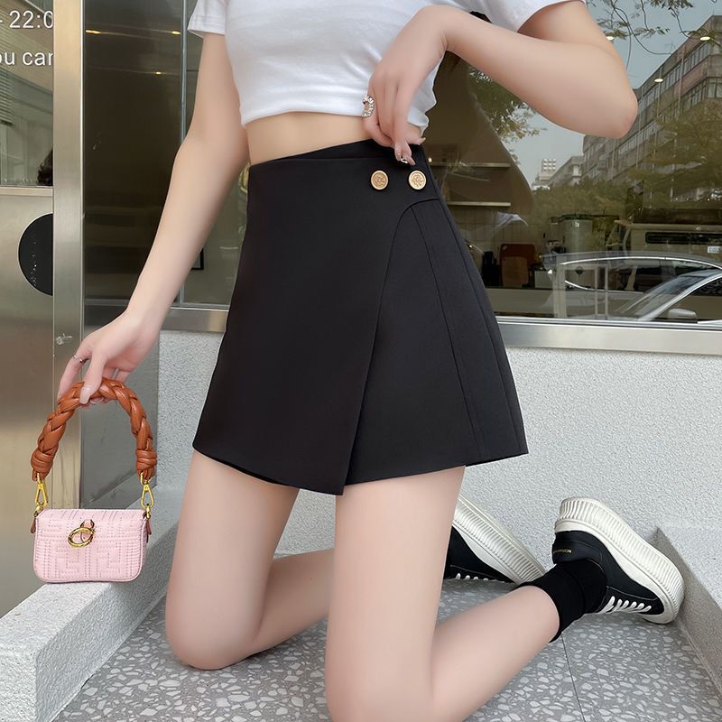 New High Waist Wide Leg Chiffon Shorts Women's Summer Loose Irregular A- Shaped Fake Two-Piece Culottes One-Piece Casual Outer Wear