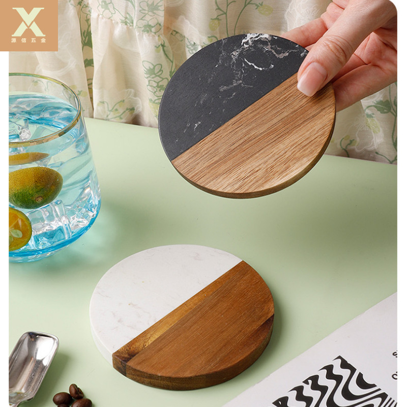 Posavasos redondos de mármol artificial de madera de Xiangsi Ventas directas de fábrica Posavasos de madera de Xiangsi Mesa de comedor Posavasos creativos personalizados