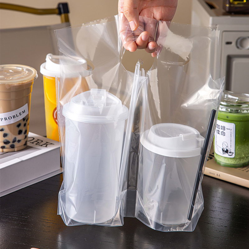 奶茶袋打包袋子果汁咖啡耐高温一次性单双杯手提高透透明袋子饮料