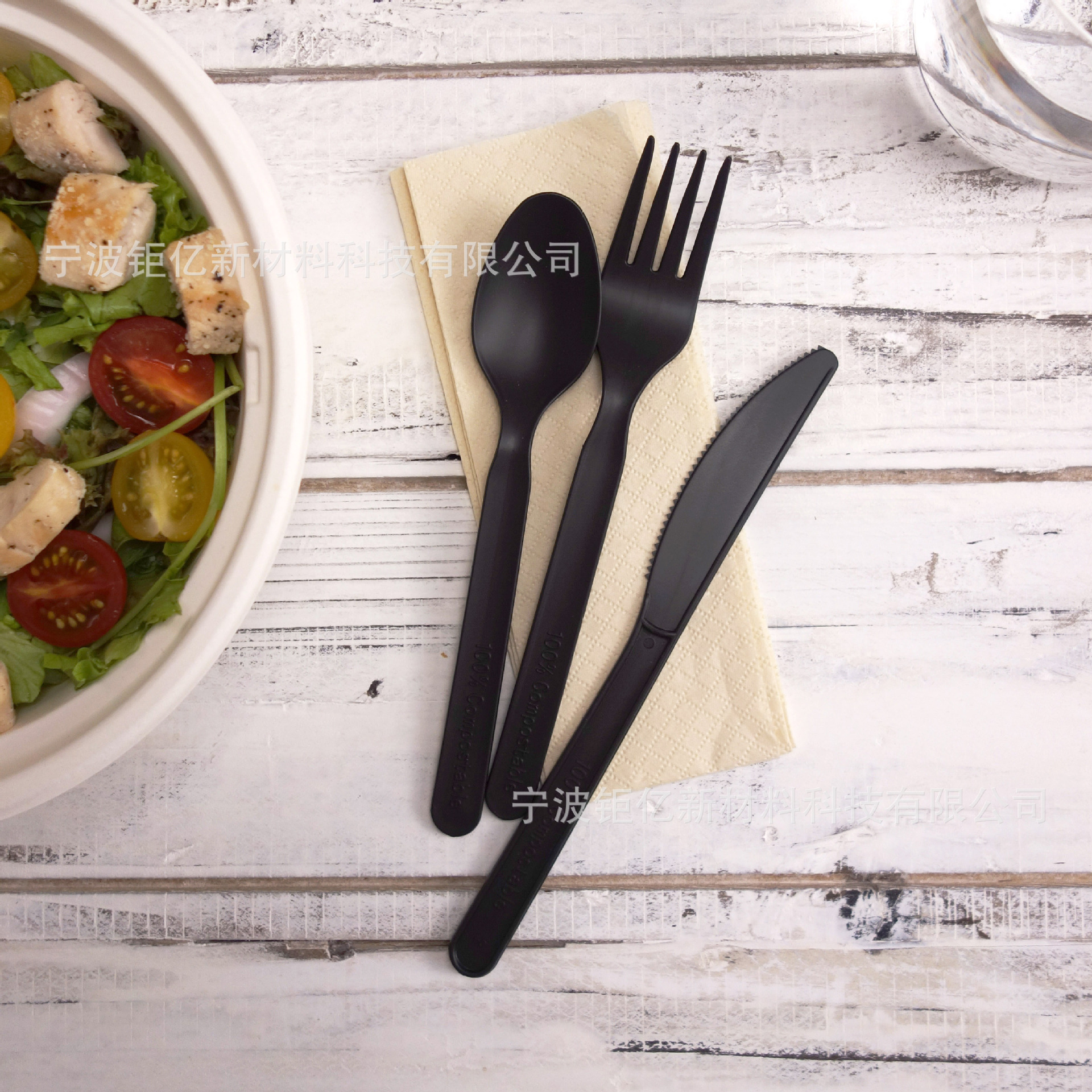 Cuchara blanca de cuchillo, tenedor y cuchara de ácido poliláctico CPLA personalizada, fábrica de origen de vajilla totalmente degradable desechable al por mayor