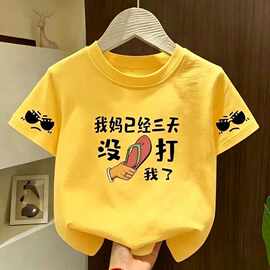 夏季捣蛋男童衣服新款短袖纯棉T恤百搭小众儿童趣味印花圆领上衣
