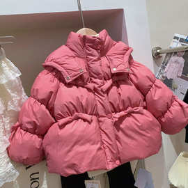 洋气女童冬韩版羽绒服宝宝保暖儿童鸭绒外套连帽面包服加厚糖果色