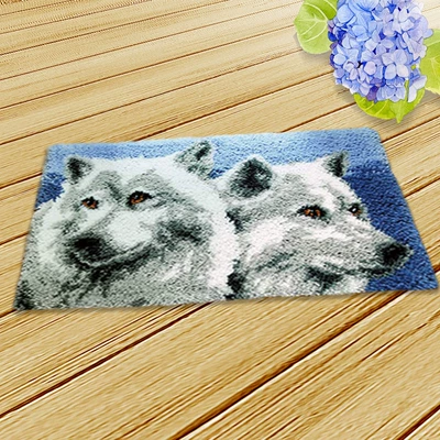 Avtomobil döşəmə paspasları — Embroidery Car Seat Mat Handmade Carpet - zd191-snow-wolf-50cm-white-net-cross