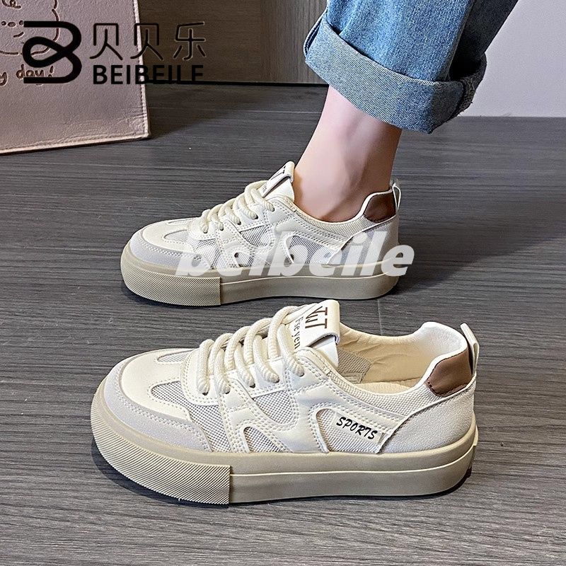 Zapatos de malla transpirables de malla de zapatos blancos de mujer 2024 primavera y verano nuevos zapatos de skate de estilo extranjero zapatos casuales de mujer