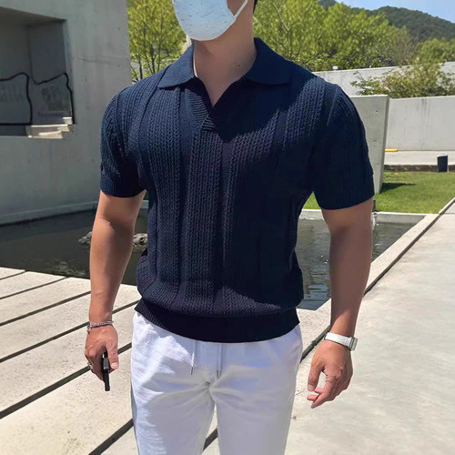Trendy New Japanese Omotesando Style Unbranded Laced Collar Breathable White Knit Short Sleeve T-shirt for Versatile Wholesale