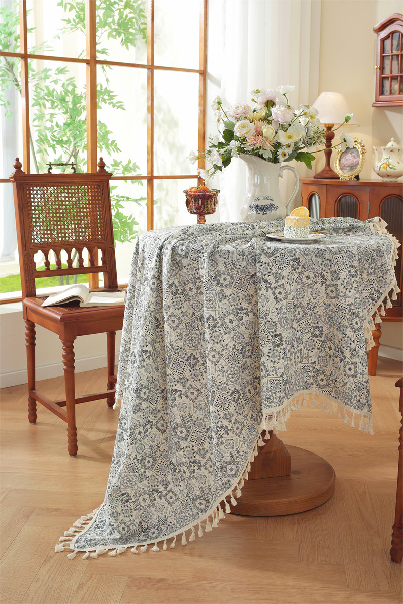 Mantel de mesa rectangular de algodón jacquard estilo floral_voghion.com