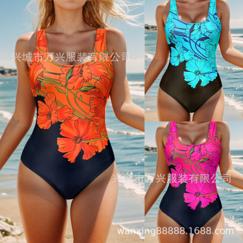 2025 Europe and the United States cross-border new fashion tight one-piece swimsuit women's sports beach party holiday slim swimsuit