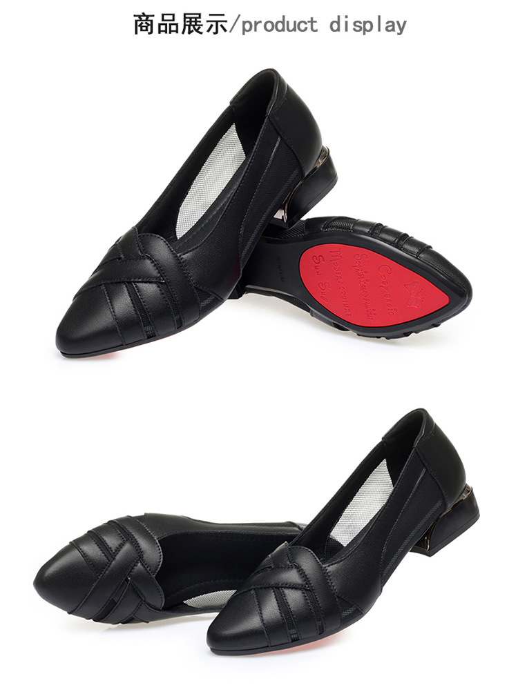 Sandal nữ da bò gót vuông thấp quai chữ V miệng nông mùa hè — Màu be xám (toàn bộ da bò) chi tiết 14