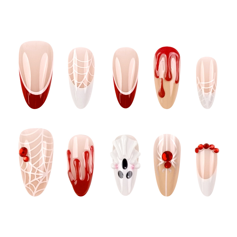 Manicure pieza de uñas 30 piezas de Halloween transfronterizo 3D encantador fantasma araña roja usar uñas falsas