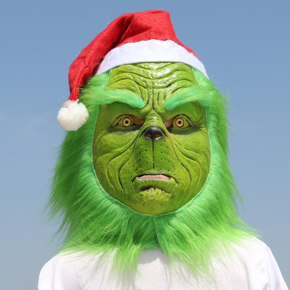 Halloween Mask gréngt Monster Hallefgesiicht gréngt Monster Grinch Cosplay Roll Kostüm Requisiten Kappbedeckung_voghion.com