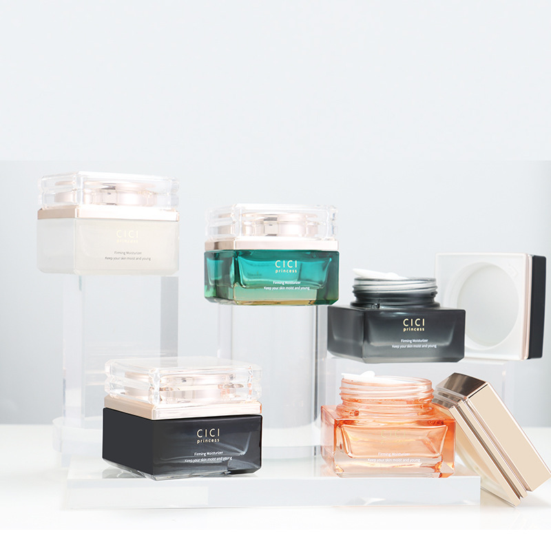 高端30/50ml面霜膏霜分装瓶化妆品透明玻璃包材瓶密封四方眼霜罐