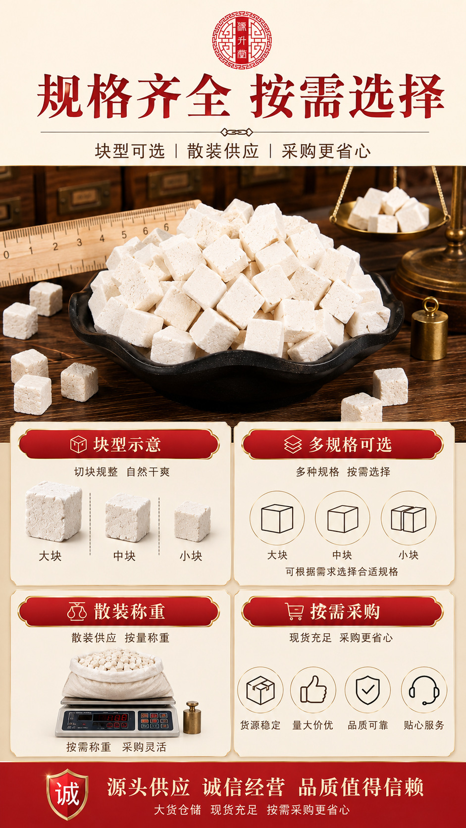 Bai Fu Ling Dices (Poria cocos) — Sulfur-Free Dried Food Herb, Grindable key features