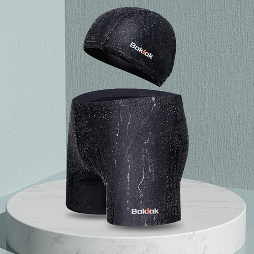 New adult high-end swimming trunks plus size men's boxer shorts imitation shark skin swimming cap hot spring swimming trunks wholesale