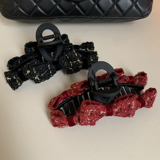 法式高级感粗呢蝴蝶结抓夹女秋冬大号后脑勺盘发头饰发夹鲨鱼夹