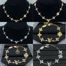 驴家项链欧美L字母黄铜手链镶满钻高级感气质不掉色套装饰品 批发