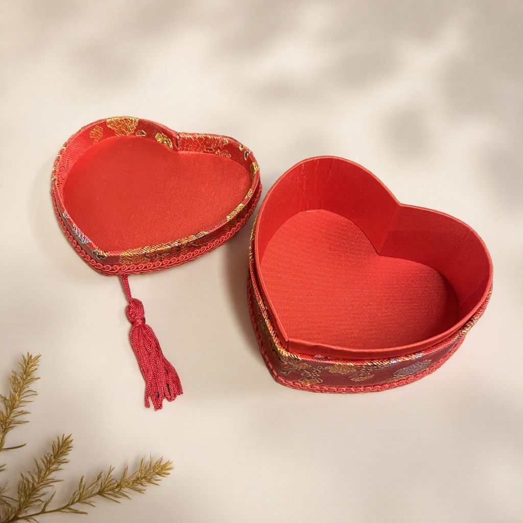 中国风布艺盒 牡丹花爱心型收纳盒 礼品包装盒 喜糖盒 纯手工手艺