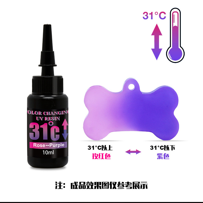 Transfronterizo 6 colores cambio de temperatura pegamento uv de bricolaje pegamento de alto brillo 31 grados toque a mano material que cambia de color resina que cambia de color fabricante de pegamento uv