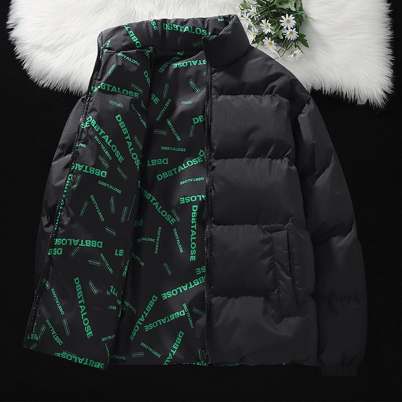 Reversible down jacket, oversized winter coat, warm, khaki/black/blue, sizes M–4XL
