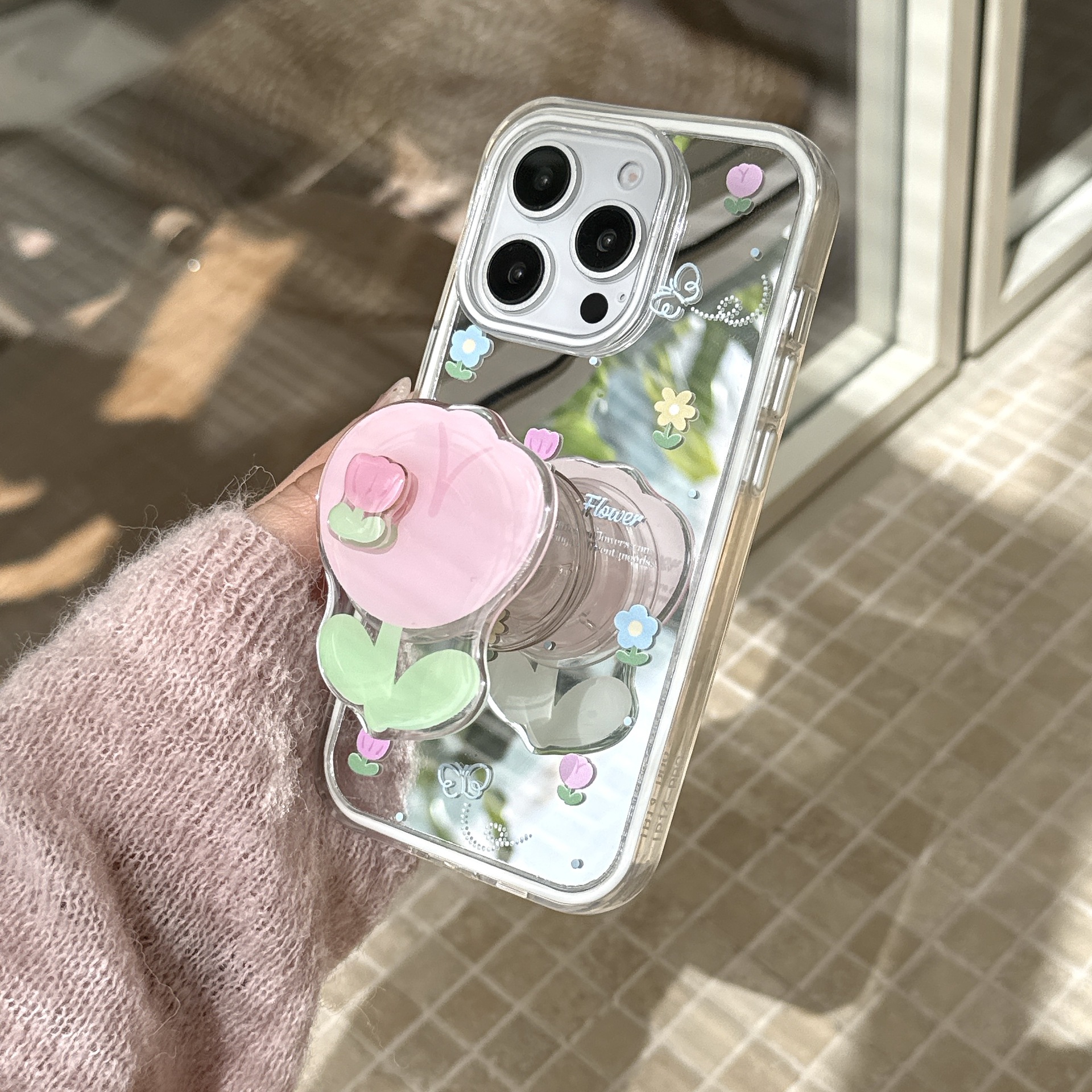 Tulipanes tridimensionales suaves de verano para Apple 15/16 funda para teléfono móvil 14Pro espejo 16ProMax flor 13