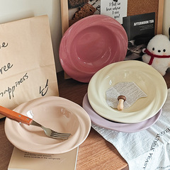 高級感のあるクリーム系の陶板、家庭用下絵付シンプルフラワープレート、レストラン洋食プレート、麦わら帽子プレート