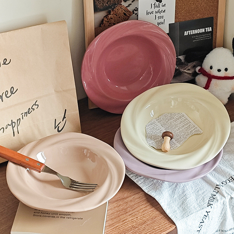 High Color Value Cream Style Ceramic Plate Household Underglaze Color Simple Flower Plate Restaurant Western Plate Straw Hat Plate Plate High Color Value Cream Style Ceramic Plate Household Underglaze Color Simple Flower Plate Restaurant Western Plate Straw Hat Plate Plate