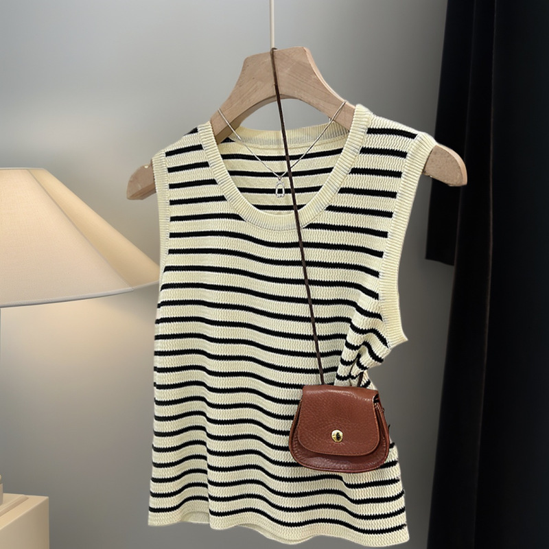 Contrast Color Striped Camisole Women's Spring and Summer New Arrival Wide Shoulder Strap Blade Base All-Match Outer Wear Sleeveless Top