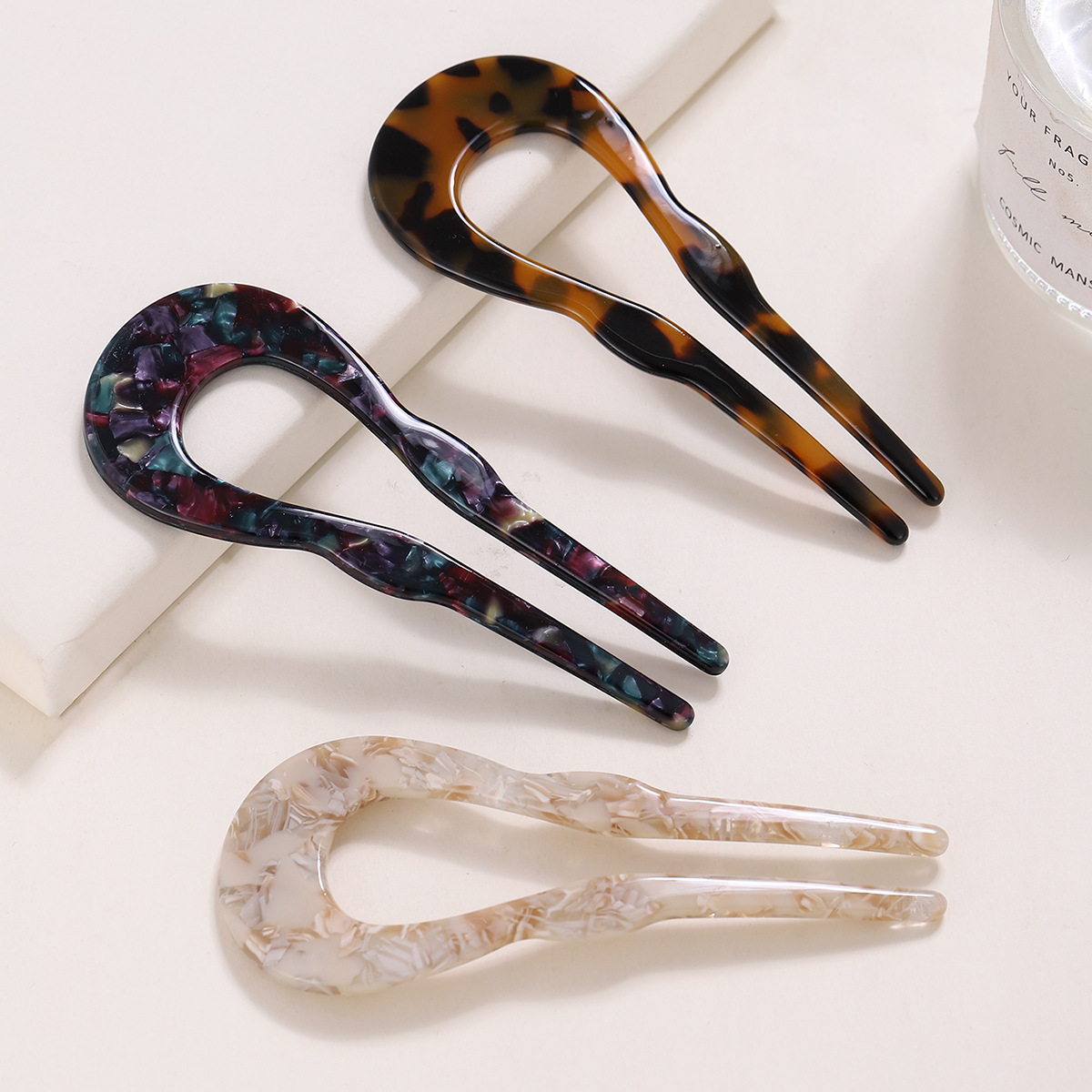 Accesorios para el cabello de estilo japonés de las mujeres simple updo elegante ins acetato de acrílico placa de la horquilla de la Cabeza trasera estampado de leopardo horquilla en forma de U