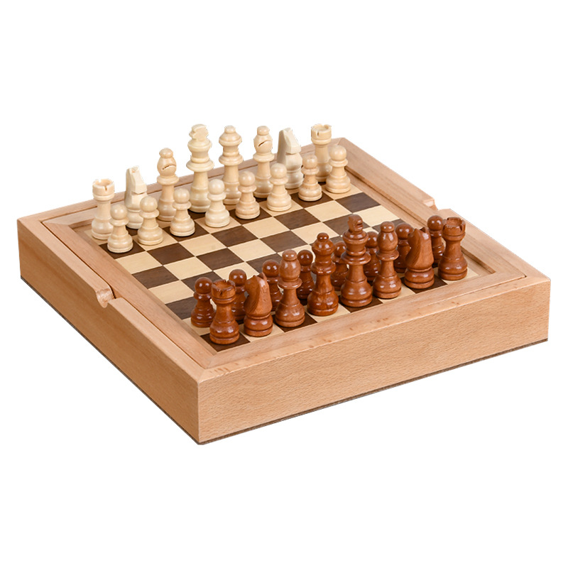 Chess,Nine Pieces,Dominoes,Intellectual Game,International Checkers,Wooden Board,Beech Chess Box,5-in-1 Set