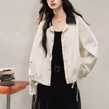 撞色拼接翻领短外套女生秋冬新款小个子超好看休闲百搭夹克上衣潮