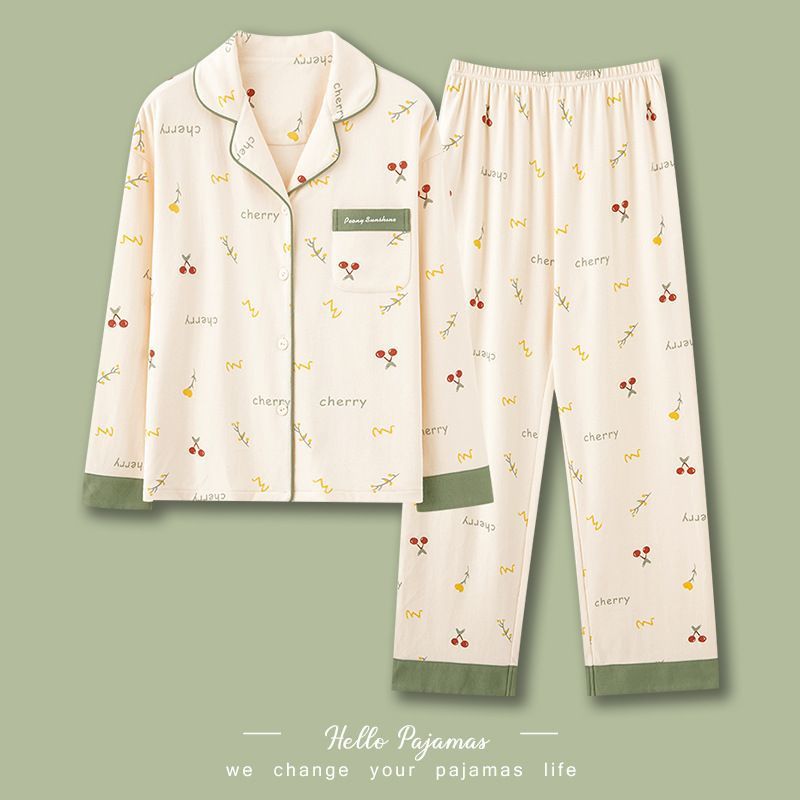 Traje % de algodón pijamas para las mujeres primavera y otoño 2023 manga larga delgada homewear más tamaño 5XL