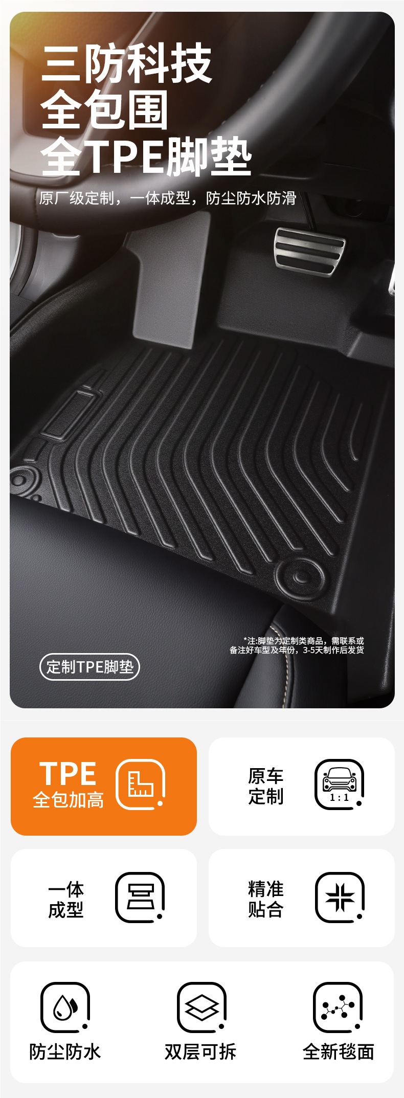Tpe Car Floor Mats for Specific Models, New and Old Models, One-Piece Molded Interior Full Surround Wire Loop Carpet Peihui