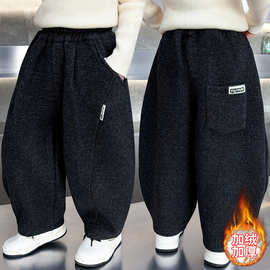 男童加绒裤子冬季2025新款炸街男宝宝加厚弯刀裤儿童冬装保暖裤潮