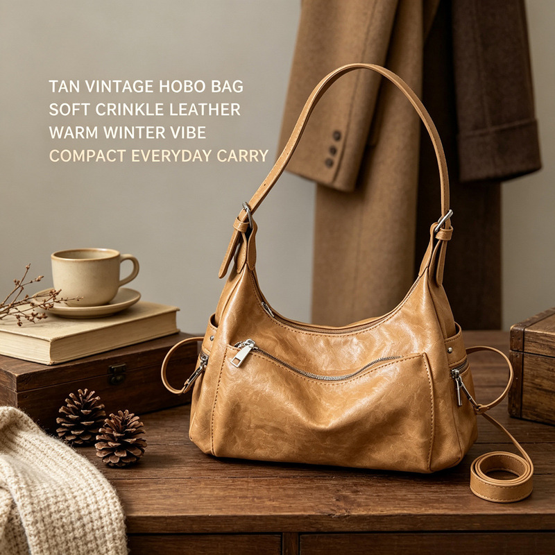 Cross-border 2026 new model shoulder bag, Korean-style niche commuter retro handbag, large-capacity casual travel crossbody bag