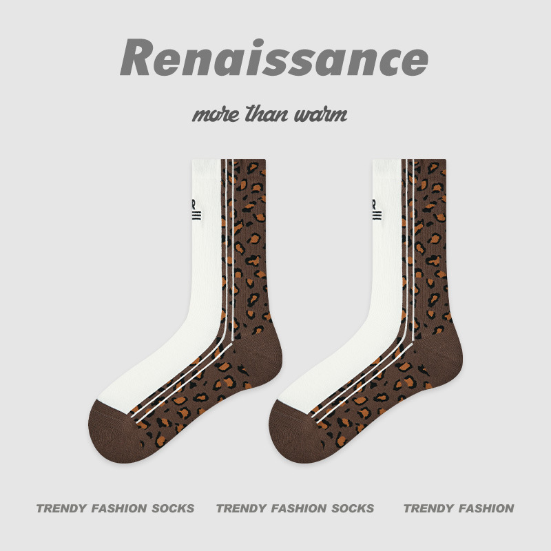 Renaissance秋冬新款中筒袜假两件堆堆袜拼色学院风ins潮袜子女|undefined