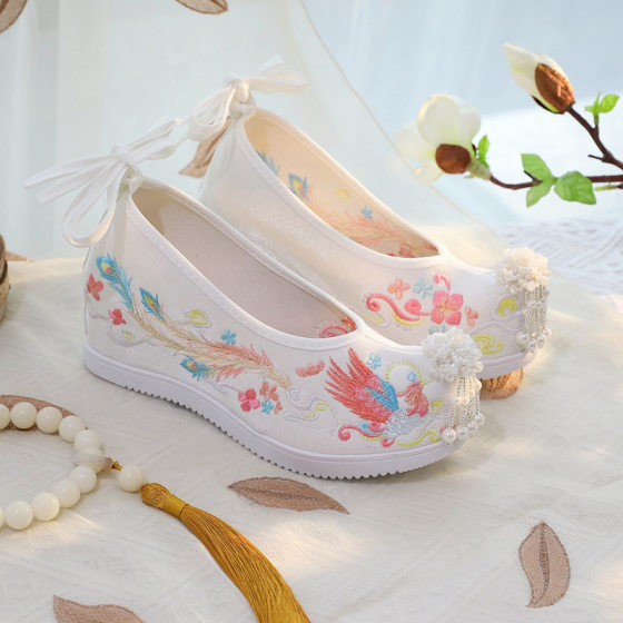 2023 New Crystal Beaded Flower Red Wedding Shoes Add 7cm Xiuhe Shoes Chinese Toast Wedding Antique Hanfu Shoes