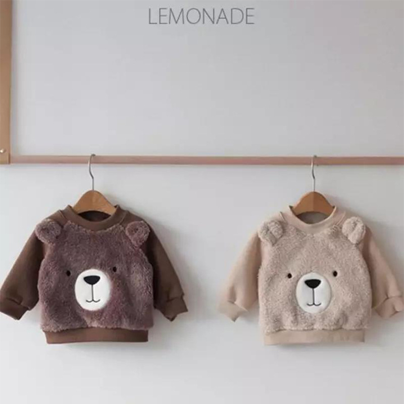 Suéter forrado de lana para niños de invierno estilo coreano ropa para niños bebé felpa engrosada superior bebé oso doble capa suéter cálido