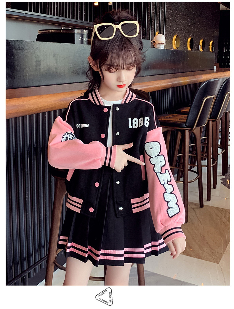 Academy Style Skirt Spring and Autumn New Big Boy Fashionable Parent-child Coat Girls' Baseball Two Piece Set_voghion.com