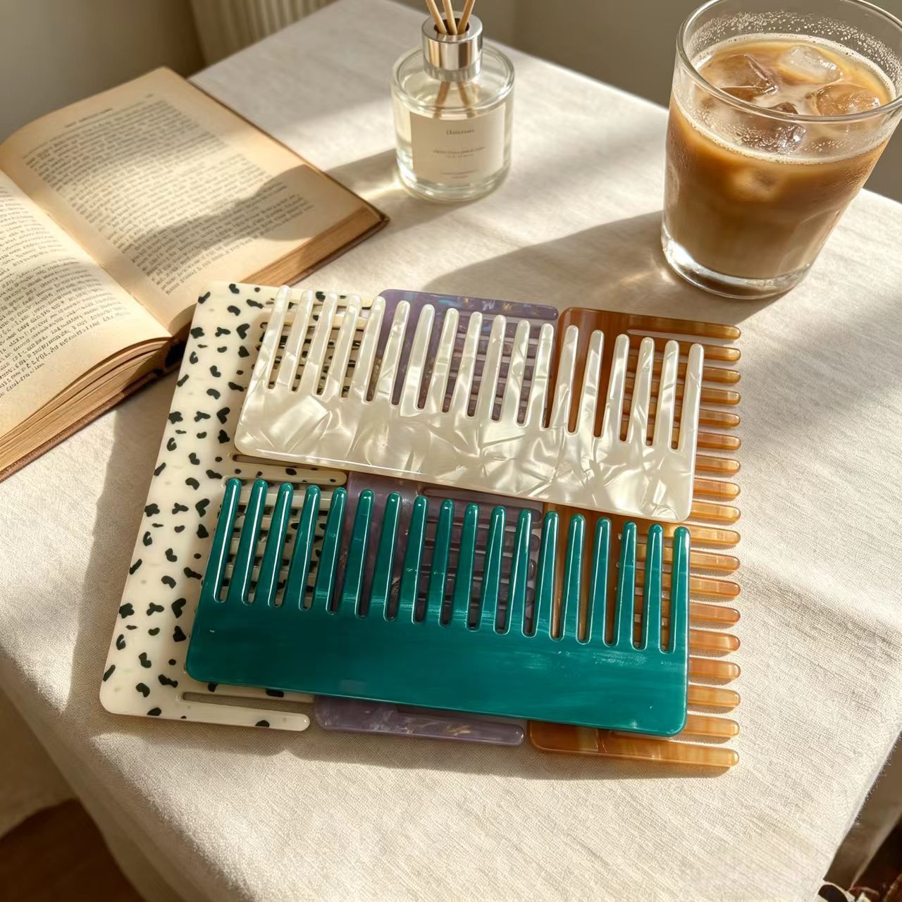 New Imitation Acetate Korean-Style Textured Marble Comb, High-End, Exquisite, Fashionable Hair Comb Accessory for Women