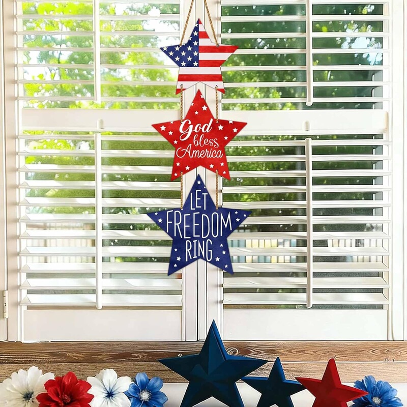 Cross-Border American Independence Day Patriotic Five-Pointed Star Hanging Ornament July 4Th Home Front Door Commemorative Plaque Wooden Hanging Decoration Cross-Border American Independence Day Patriotic Five-Pointed Star Hanging Ornament July 4Th Home Front Door Commemorative Plaque Wooden Hanging Decoration