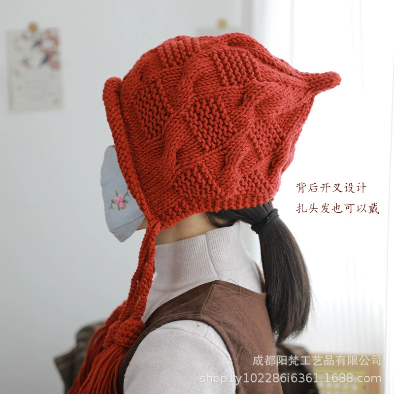 Осенне-зимняя шапка ручной работы с кисточками для защиты ушей любовник хлопковая палочка игла вязаная шапка ручной работы материал сумка для подруги подарок