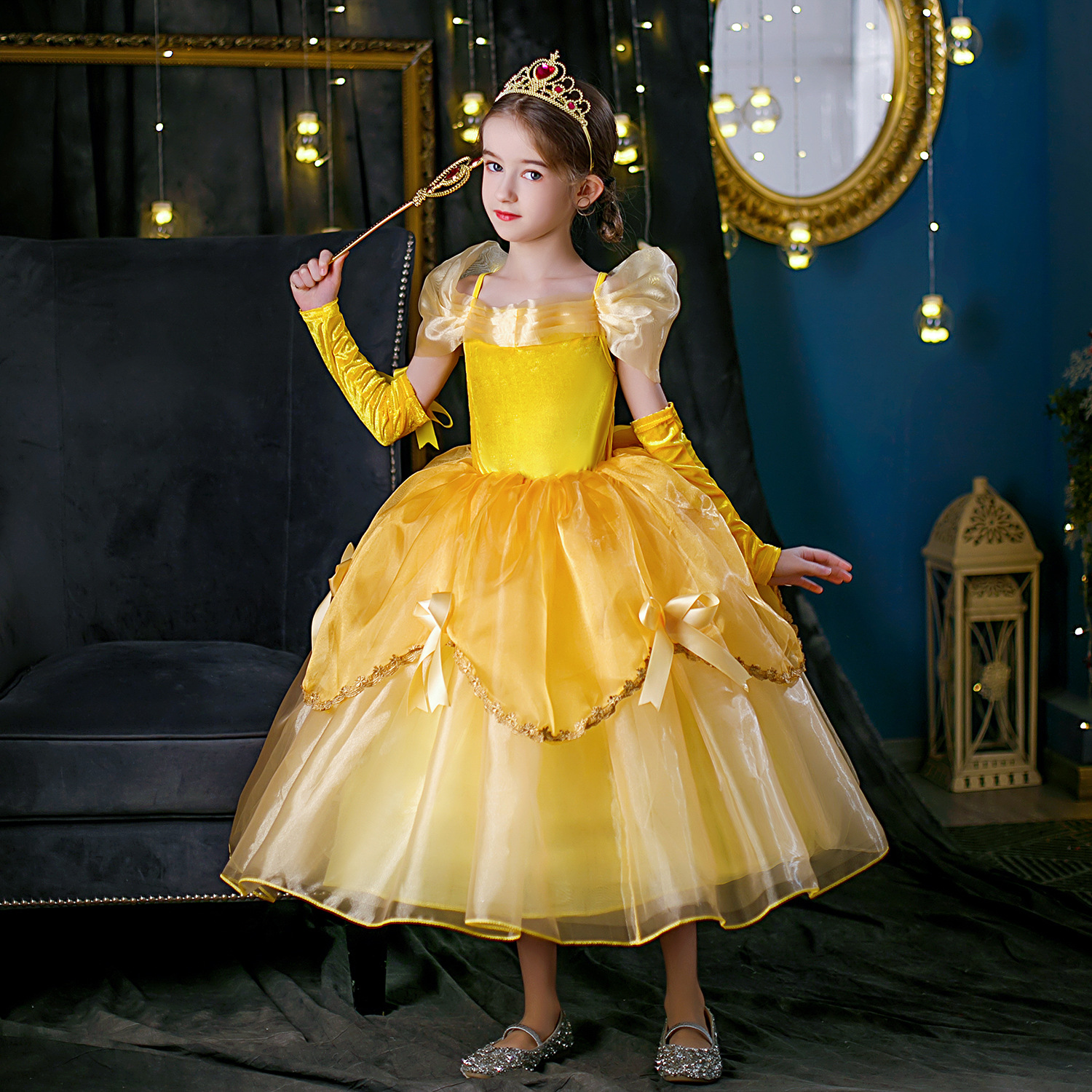 Comercio exterior Belle princesa vestido de los niños vestido de Navidad pettiskirt belleza y bestia niña princesa campana traje